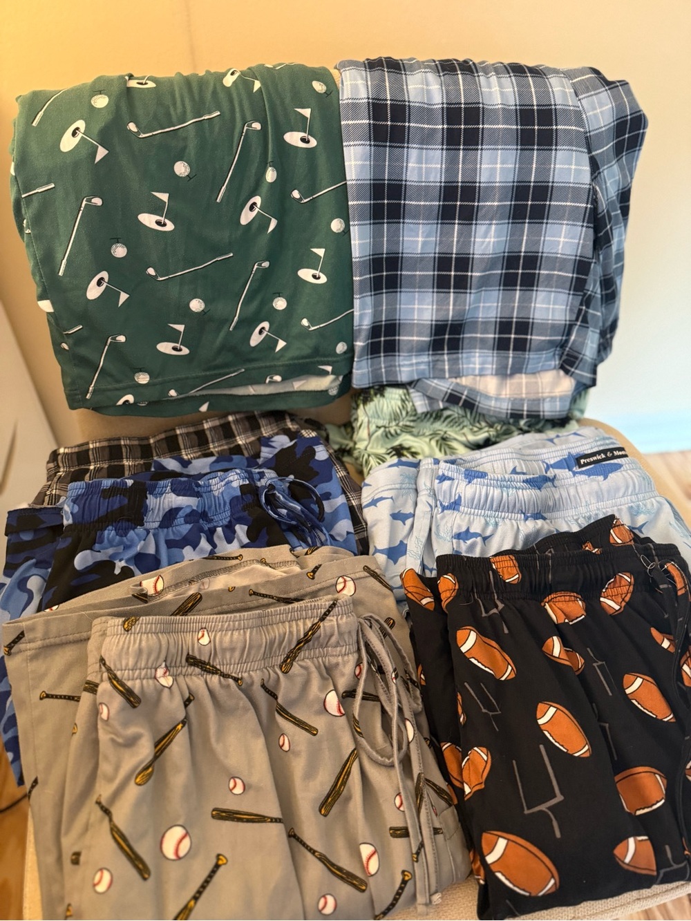Preswick & Moore men’s Pajama Pants Bundle in Green, Blue, Gray, Black, Tan